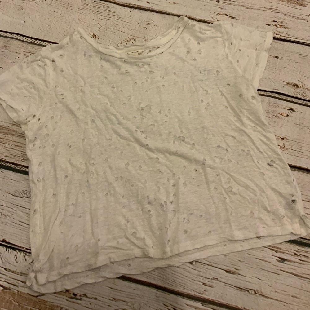 Aeropostale Women’s Small White Distressed Tee Short Sleeve Shirt Y2K Grunge